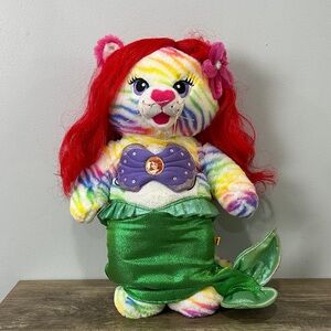 Build A Bear Rainbow Stripped Kitty Cat Plush With Little Mermaid Outfit & Wig